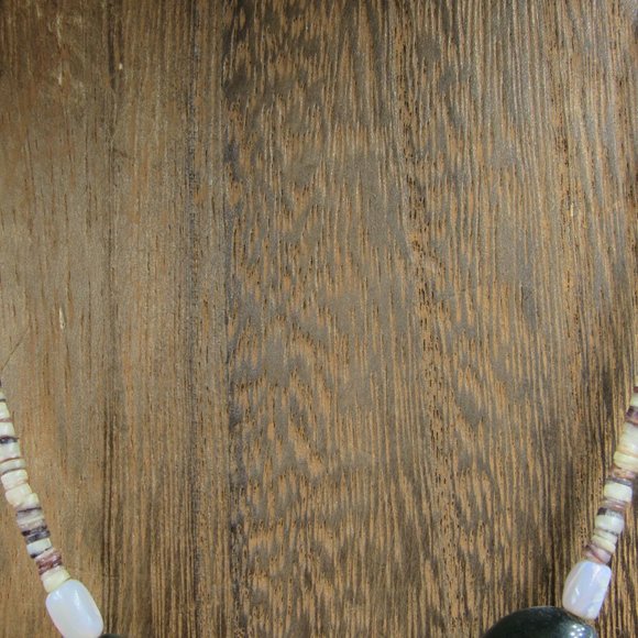 14" Sterling Silver Black Stones & Thin Cut Shell Necklace Vintage - Picture 2 of 6